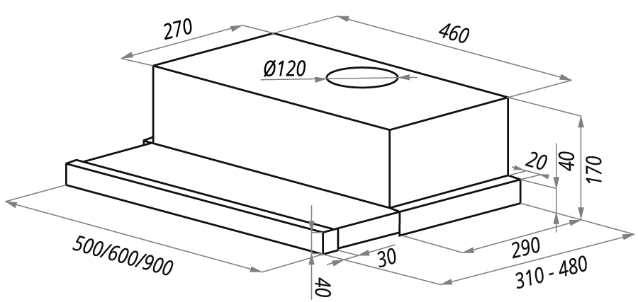 Фото Вытяжка телескопическая VS (галоген) (C) 60 (600х310(480)хh170) от производителя Maunfeld в Мариуполе по цене 5 860 ₽