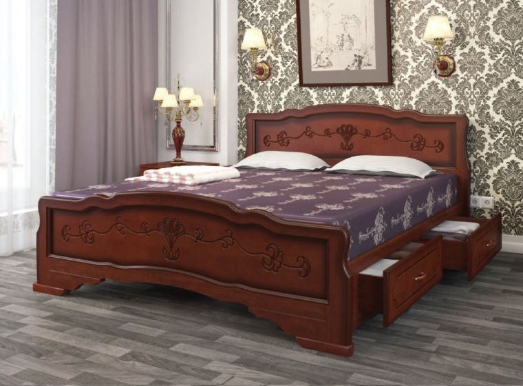 Фото Кровать двуспальная Карина-6 (СМ 180х200) с выдвижными ящиками, без основания с универсальными царга от производителя Браво-мебель в Мариуполе по цене 23 590 ₽