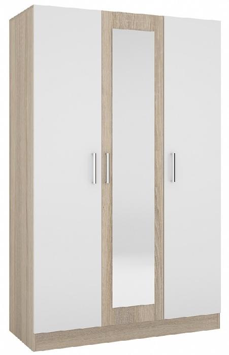 Шкаф Леси (Уют 1) (120) с зеркалом трехдверный (сонома, белый ,(Горизонт))