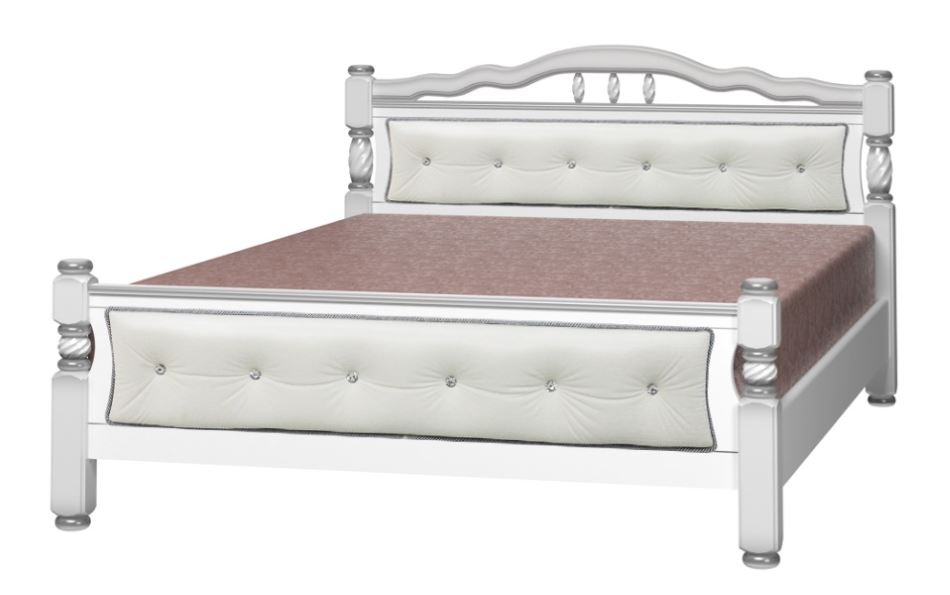 Фото Кровать двуспальная Карина-11 (СМ 140х200) с элементами светлой экокожи, без основания с универсальн от производителя Браво-мебель в Мариуполе по цене 22 910 ₽