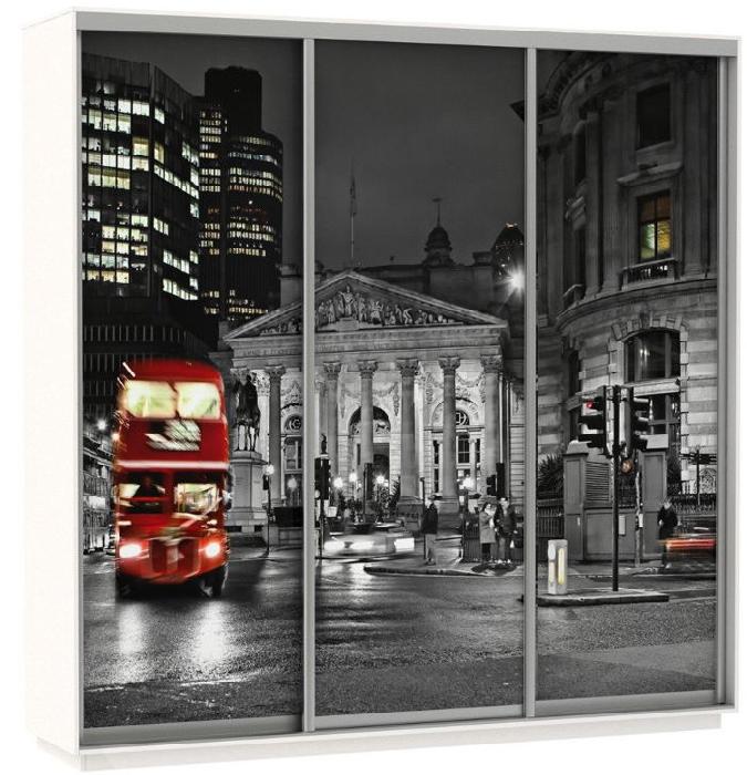 Шкаф-купе Экспресс Трио Фото (2,1х0,6х2,4 - 3 двери) (Материал дверей:лдсп, цвет дверей:фотопечать ночной лондон, цвет каркаса:белый снег (Мебельная компания Е1) )